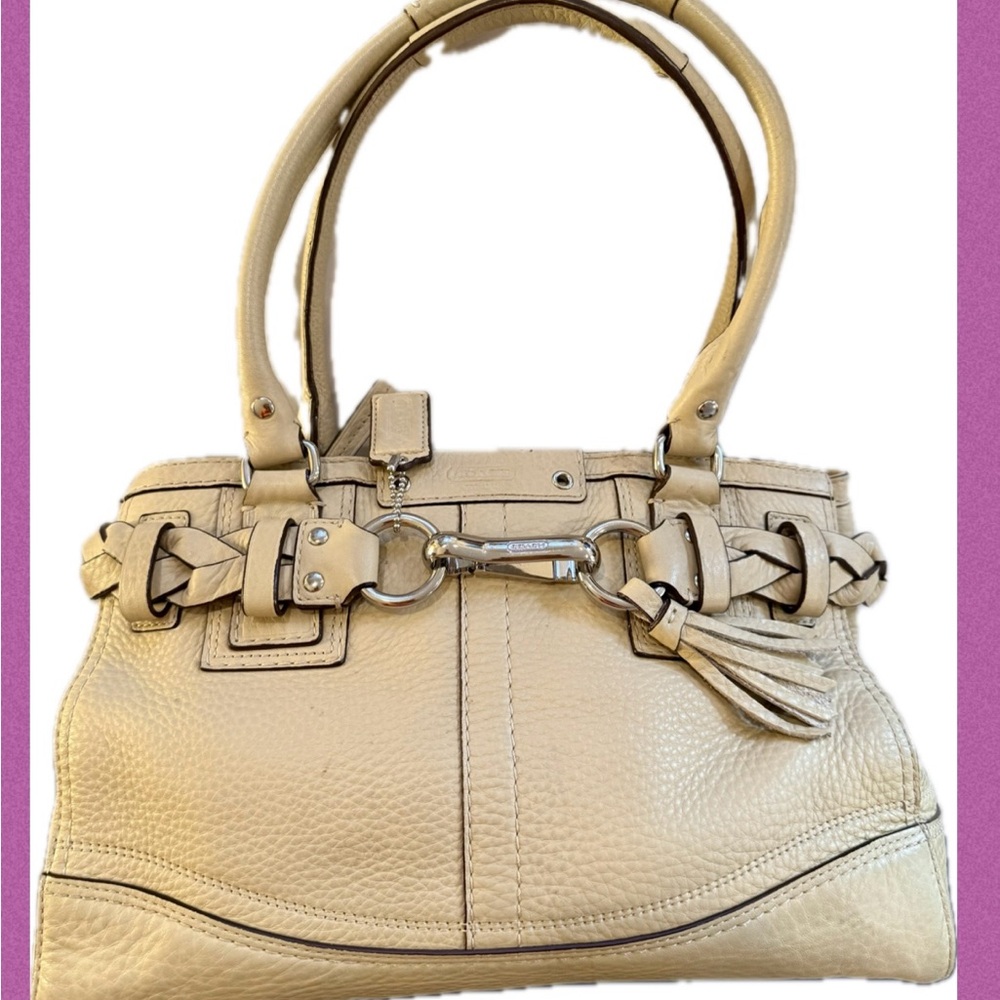 Vintage COACH Hampton Tan Pebble Leather Carryall Tote Satchel Bag